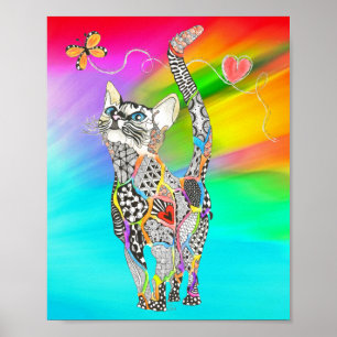 Cute and Colorful Cat Poster - 8"x10"