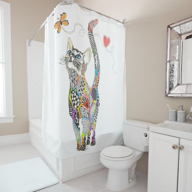 Cute and Colorful Cat Shower Curtain (In Situ)