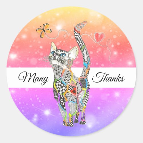 Cute and Colorful Cat Thank You Stickers