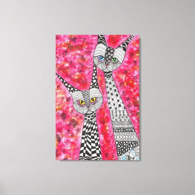 Cute and Colorful Cats Wrapped Canvas - 24" x 16" (Front)