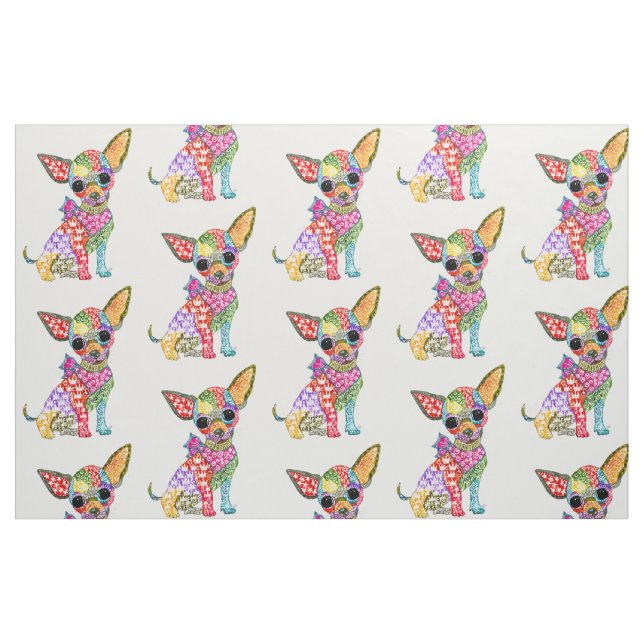 Cute and Colorful Chihuahua Fabric (Fat Quarter)