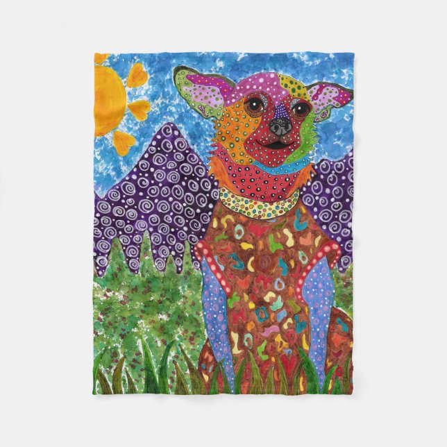 Cute and Colorful Chihuahua Fleece Blanket (Front)