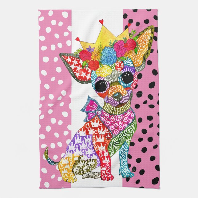 Cute and Colorful Chihuahua Kitchen Towel (Vertical)