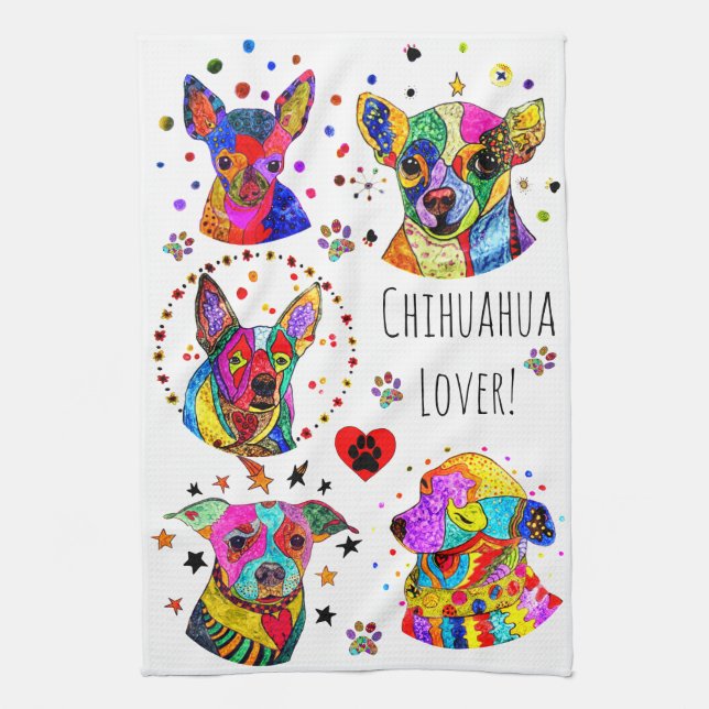 Cute and Colorful Chihuahua Lover Kitchen Towel. Kitchen Towel (Vertical)