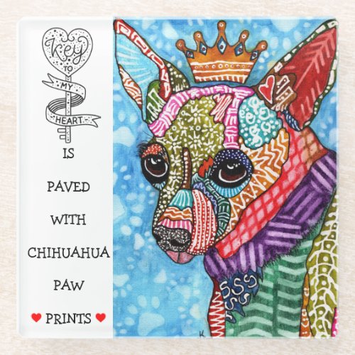 Cute and Colorful Chihuahua Pop Art  Glass Coaster