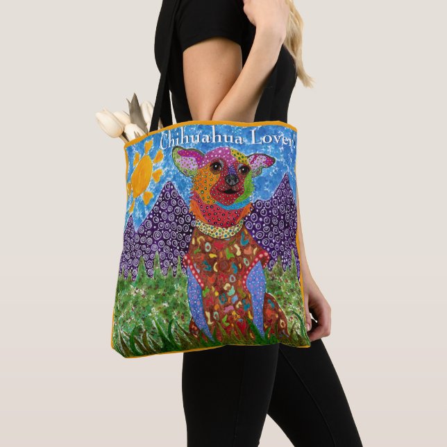 Cute and Colorful Chihuahua Tote Bag (Close Up)