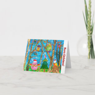 Cute and Colorful Christmas Owls Greeting Card