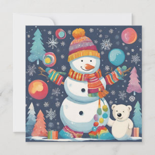 Cute and Colorful Christmas Snowman Holiday Card