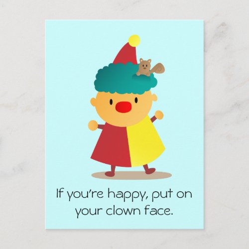 Cute and Colorful Clown with squirrel in hair Postcard