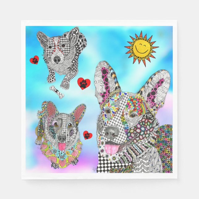 Cute and Colorful Corgi Napkins (Front)