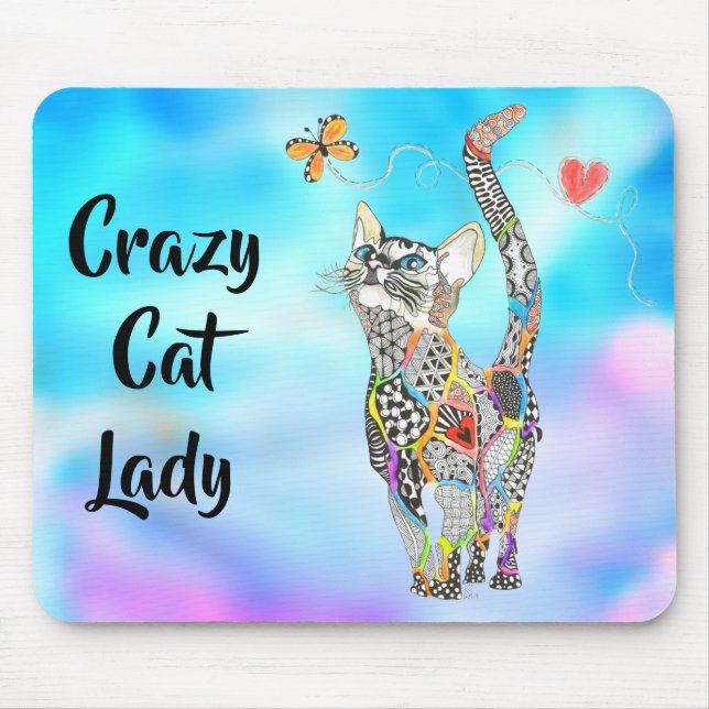 Cute and Colorful Crazy Cat Lady Mouse Pad (Front)