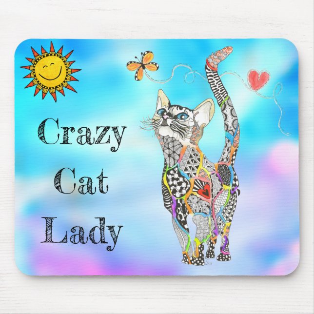 Cute and Colorful Crazy Cat Lady Mousepad (Front)