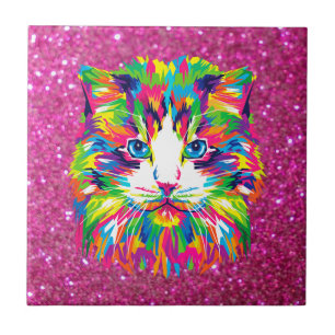 Cute and colorful cuddly cat, ceramic tile