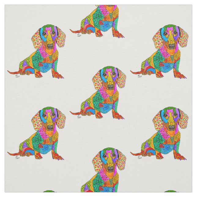 Cute and Colorful Dachshund Fabric (Swatch)