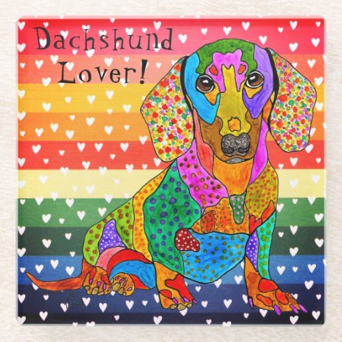 Cute and Colorful Dachshund Glass Coaster