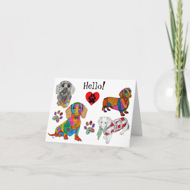 Cute and Colorful Dachshund Greeting Card (Front)
