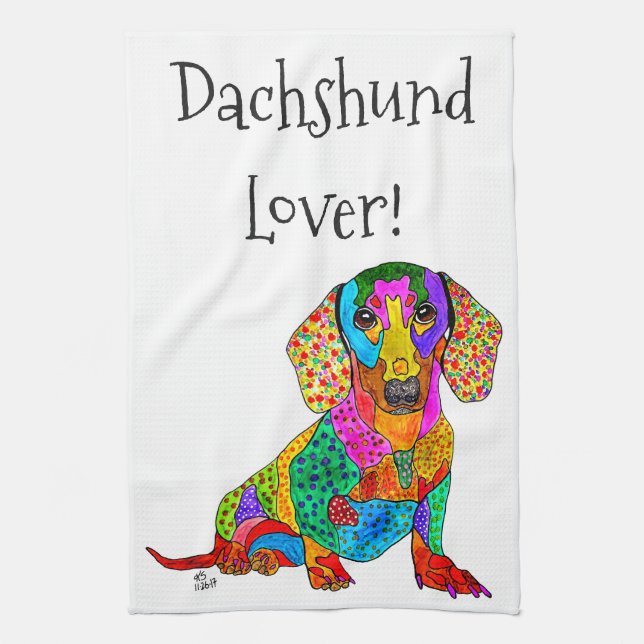 Cute and Colorful Dachshund Kitchen Towel (Vertical)