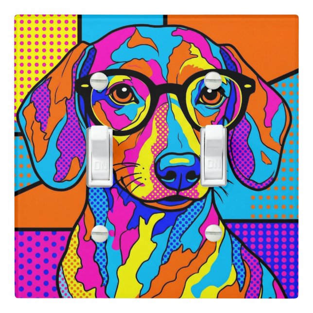 Cute and Colorful Dachshund Light Switch Cover (In Situ)