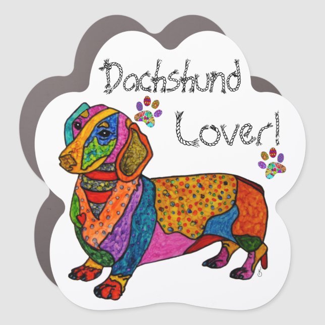 Cute and Colorful Dachshund Lover Car Magnet (Front)