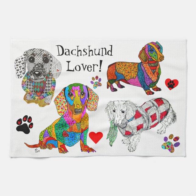 Cute and Colorful Dachshund Lover Kitchen Towel (Horizontal)