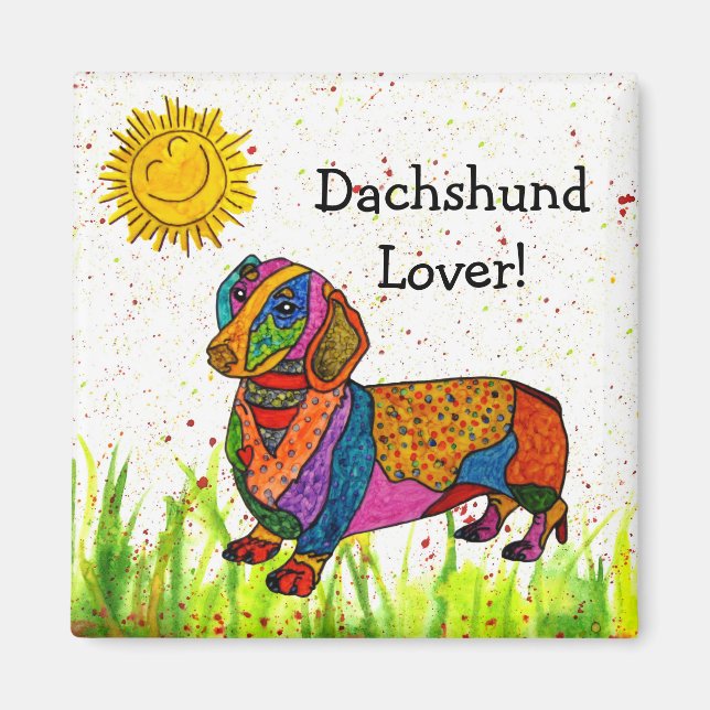 Cute and Colorful Dachshund Magnet 2" (Front)