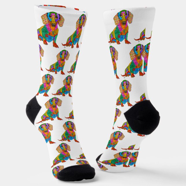 Cute and Colorful Dachshund Socks  (Angled)