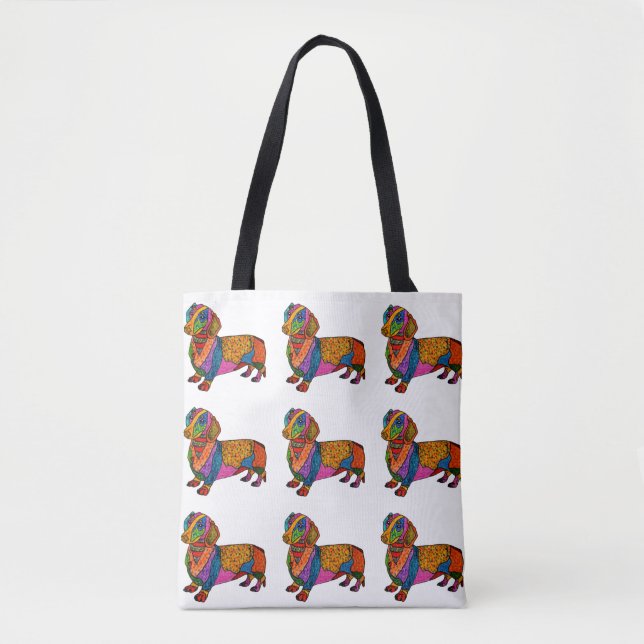 Cute and Colorful Dachshund Tote Bag (Front)