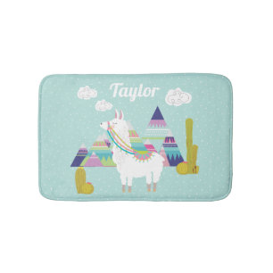 Cute and Colorful Desert Alpaca Personalized Bath Mat
