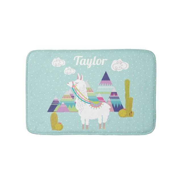 Cute and Colorful Desert Alpaca Personalized Bath Mat (Front)