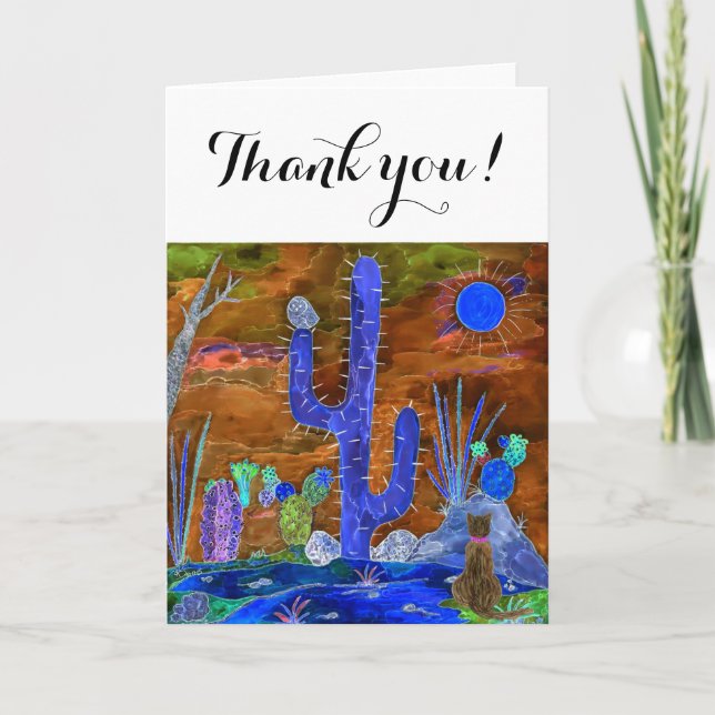 Cute and Colorful Desert Cat Greeting Card (Front)