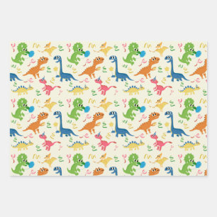 Cute And Colorful Dinosaur Cartoon Wrapping Paper Sheets