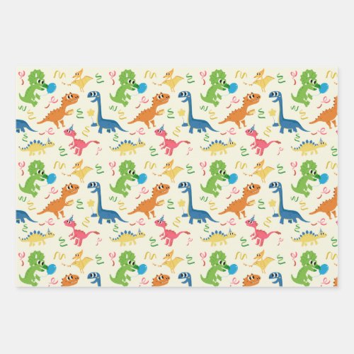 Cute And Colorful Dinosaur Cartoon Wrapping Paper Sheets