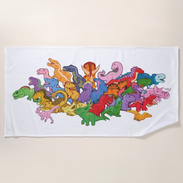 Cute and Colorful Dinosaurs Beach Towel (Front)