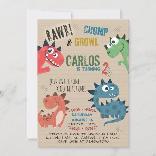 Cute and colorful Dinosaurs Birthday Invitation