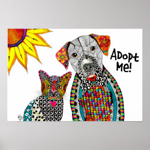 Cute and Colorful Dog and Cat Adopt Me Poster