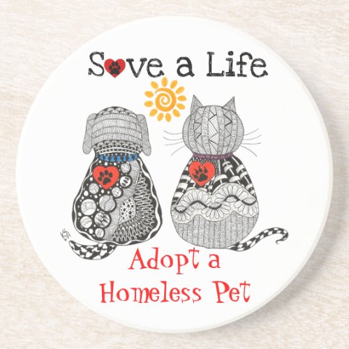 Cute and Colorful Dog and Cat Adoption Coaster