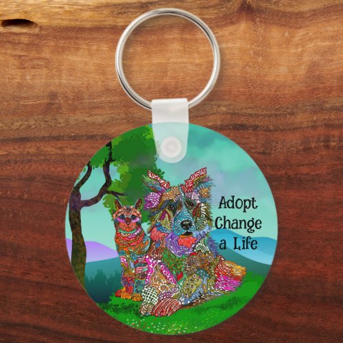 Cute and Colorful Dog and Cat Adoption Keychain