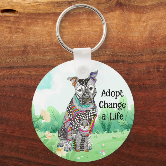 Cute and Colorful Dog and Cat Adoption Keychain (Front)