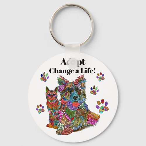 Cute and Colorful Dog and Cat Adoption Keychain