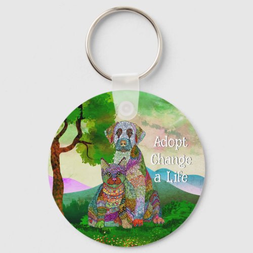 Cute and Colorful Dog and Cat Adoption Keychain