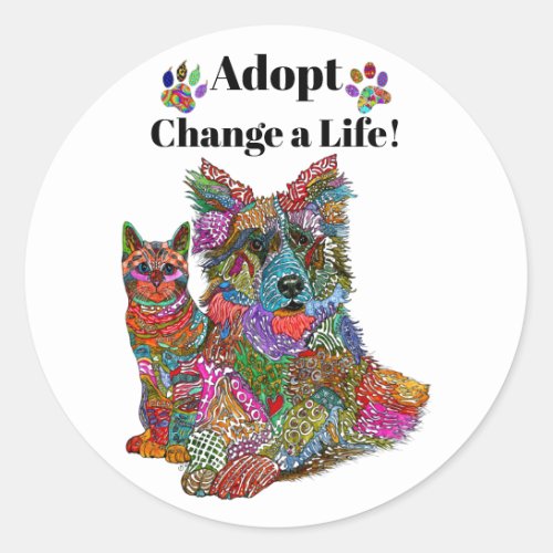Cute and Colorful Dog and Cat Adoption Sticker