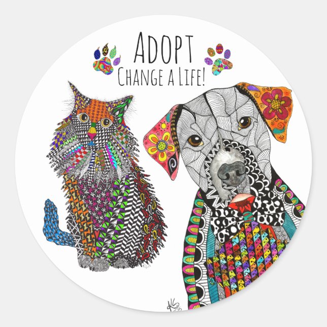 Cute and Colorful Dog and Cat Adoption Sticker (Front)