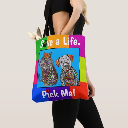 Cute and Colorful Dog and Cat Adoption Tote Bag