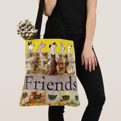 Cute and Colorful Dog and Cat Friends Tote Bag