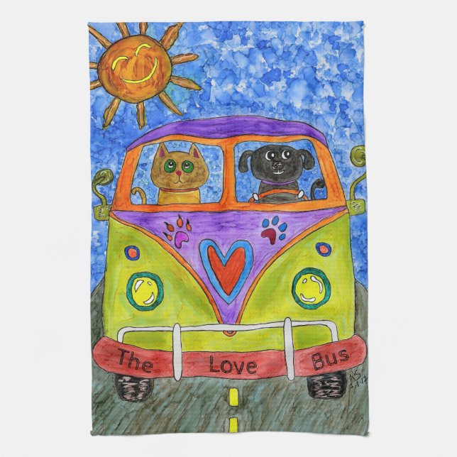 Cute and Colorful Dog and Cat Kitchen Towel (Vertical)