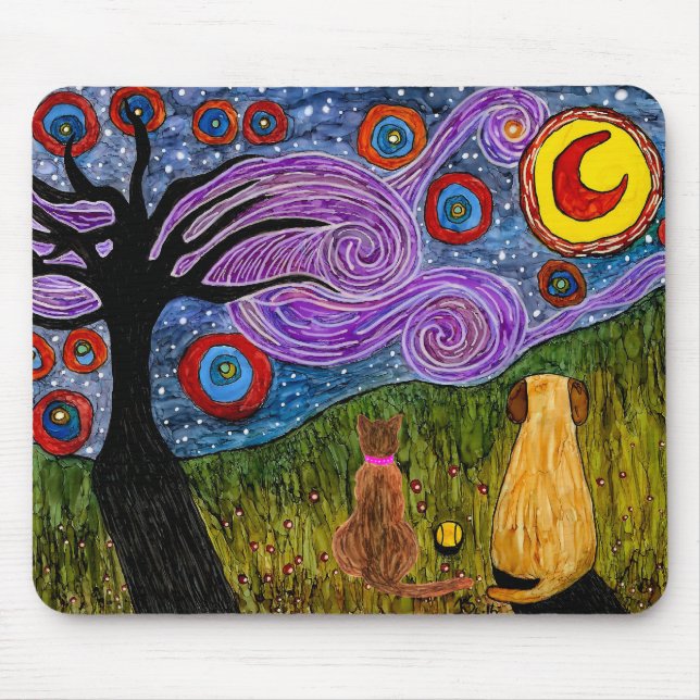Cute and Colorful Dog and Cat Mouse Pad (Front)