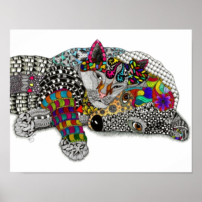 Cute and Colorful Dog and Cat Poster 14"x11" (Front)