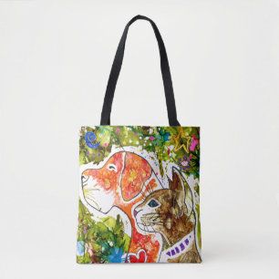 Cute and Colorful Dog and Cat Tote Bag