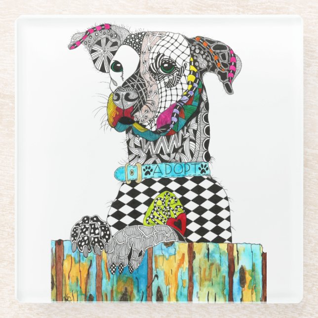 Cute and Colorful Dog Glass Coaster (Front)