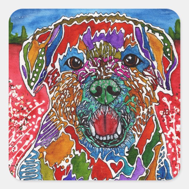 Cute and Colorful Dog Rescue Mutt Square Sticker (Front)